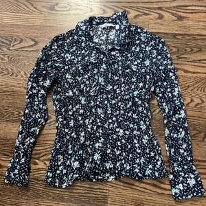 Navy blue white floral pattern & Other Stories blouse flowers ruffled sleeve